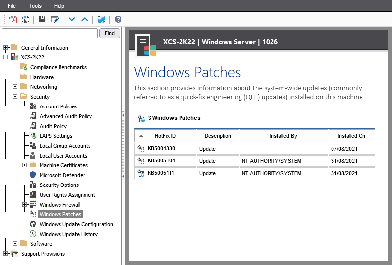 A screenshot showing Windows patches