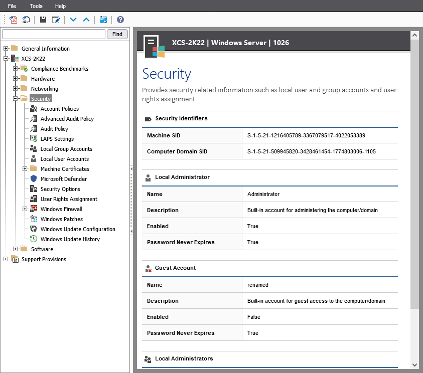 A screenshot showing a Windows machine security summary