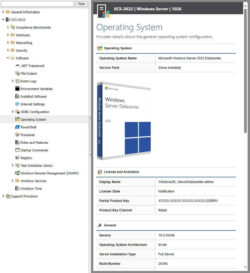 A screenshot showing the Windows machine software summary