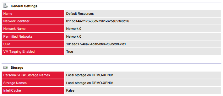 Screenshot of resource settings in a document generated by XIA Configuration