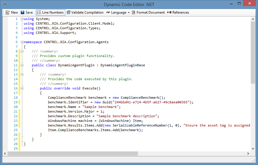 Screenshot of Dynamic Agent Plugin code in the XIA Configuration Client