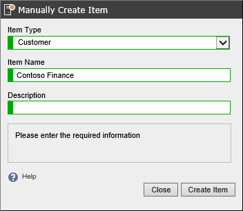A screenshot showing a popup window used to manually create a customer in the XIA Configuration web interface