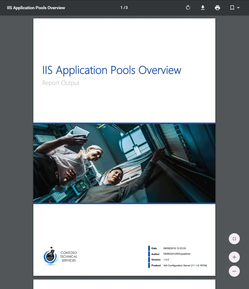 Screenshot of the IIS application pools overview report cover