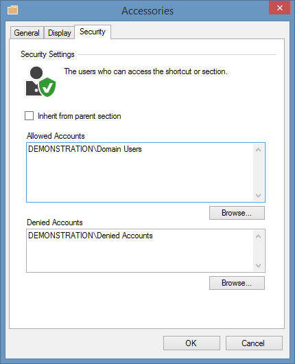 Screenshot showing section security in the XIA Links interface