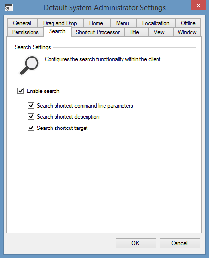 Screenshot showing some search settings in the XIA Links interface